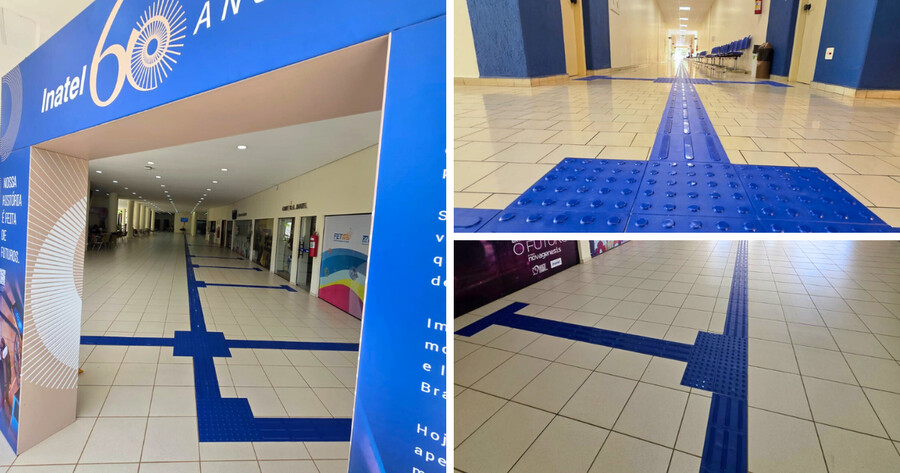 Os pisos táteis foram instalados nos prédios 1, 2, 3, 4 e 5 do campus do Inatel.